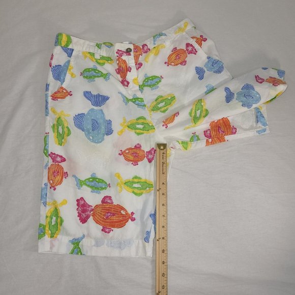 FRESH PRODUCE White Shorts with Colorful Fish Print Hight Rise Size M  LIKE NEW! - Picture 16 of 16